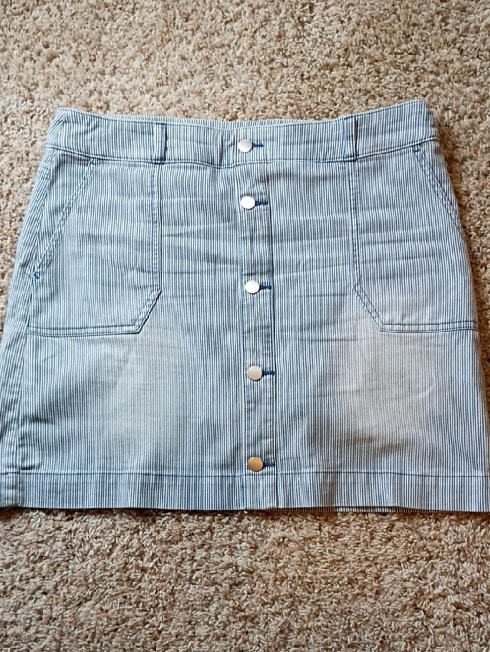 Chico's Striped Button-Front Mini Skort in Light Blue